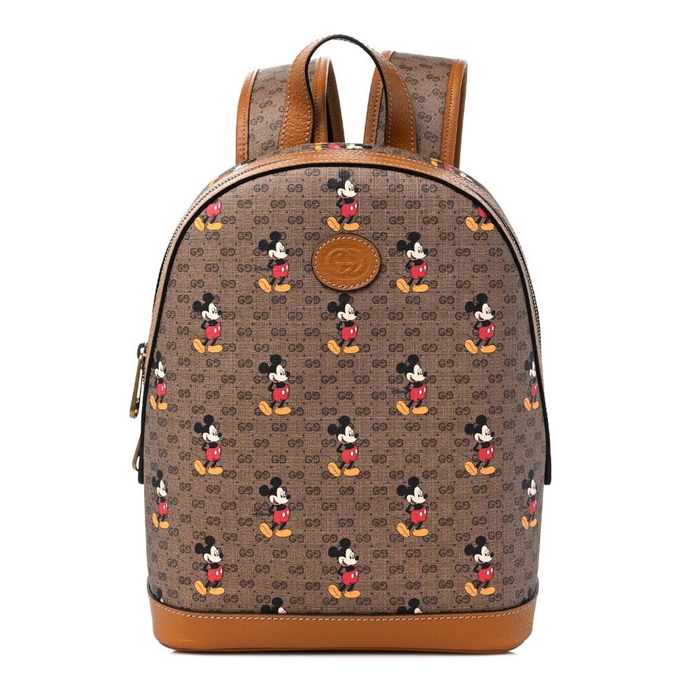 Gucci GG Disney X Mickey Mouse Supreme Leather Backpack Tan Brown Italy Bag NEW